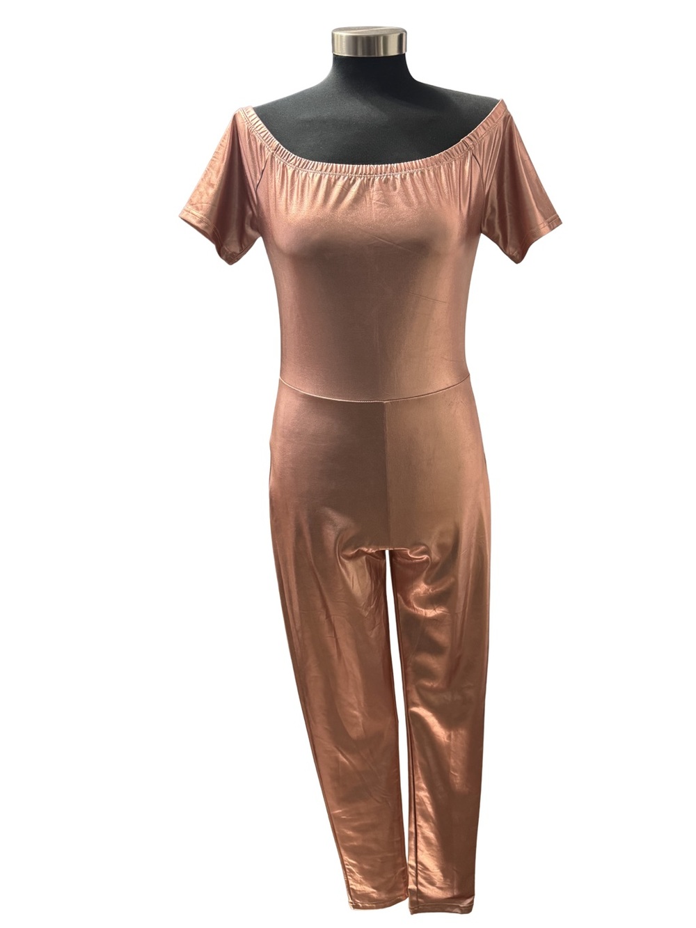 Peachy Girl Rose Gold Metallic Off-the-Shoulder Jumpsuit Size Large